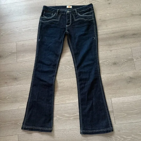 Antik Denim Womens Dark Blue Stretch Embellished Western Bootcut Jeans Size 31 - Picture 1 of 16
